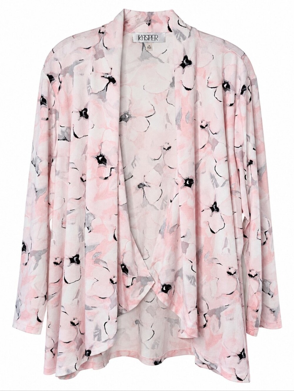 Kasper Floral Watercolor Open Front Cardigan Lightweight Blush Pink Plus Size 1X
